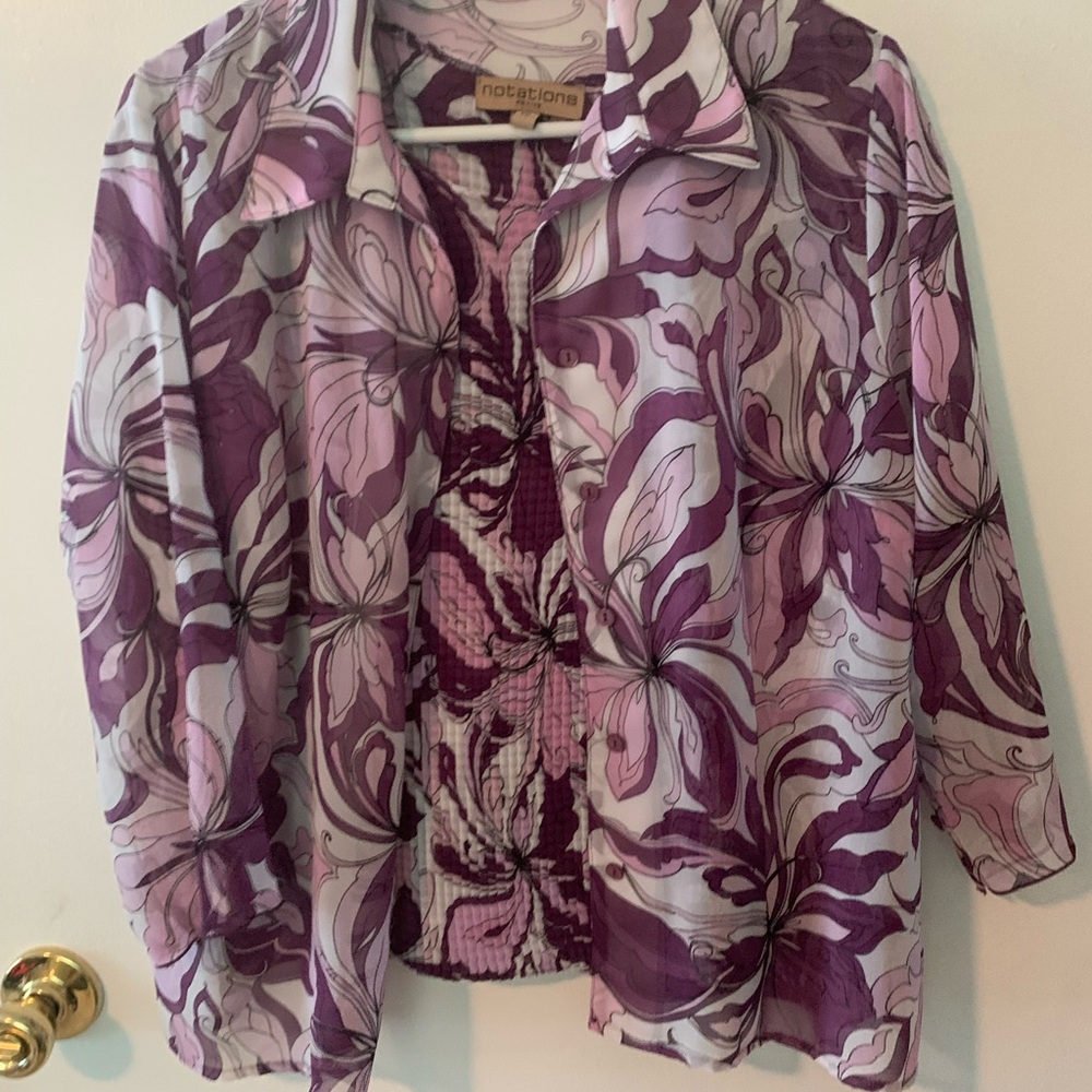 Notations Purple and White Floral Blouse Set